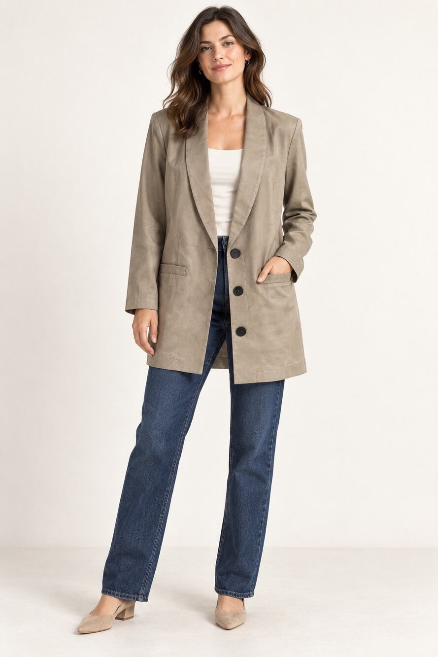 Dennis Goldsmith Women’s Size 10 Taupe Longline Blazer Jacket